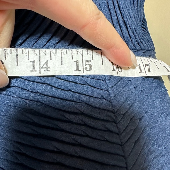 Navy Blue Pleated Ruched Bias Seam A-line Dress - Size L - Picture 6 of 8